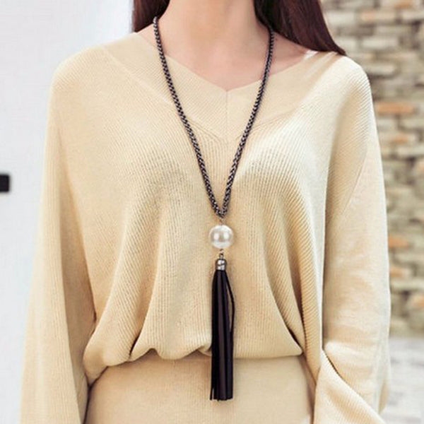 Tassel Pendant Sweater Chain Long Beads Necklace