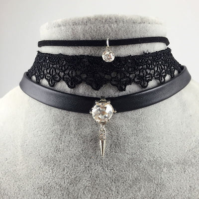 Danze 3 Pcs Set Steampunk Crystal Stone Pendant Leather Necklaces For Women