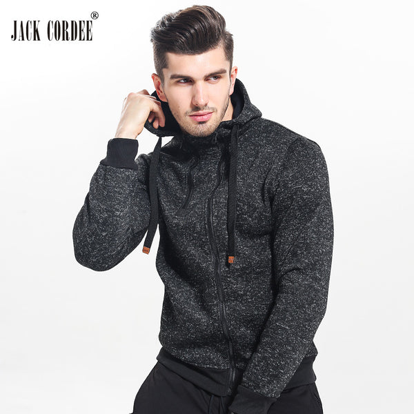 JACK CORDEE New 2017 Autumn Winter Fashion Hoodies Men Double Zipper Slim Sweatshirts Male Solid Casual Hooded Jacket