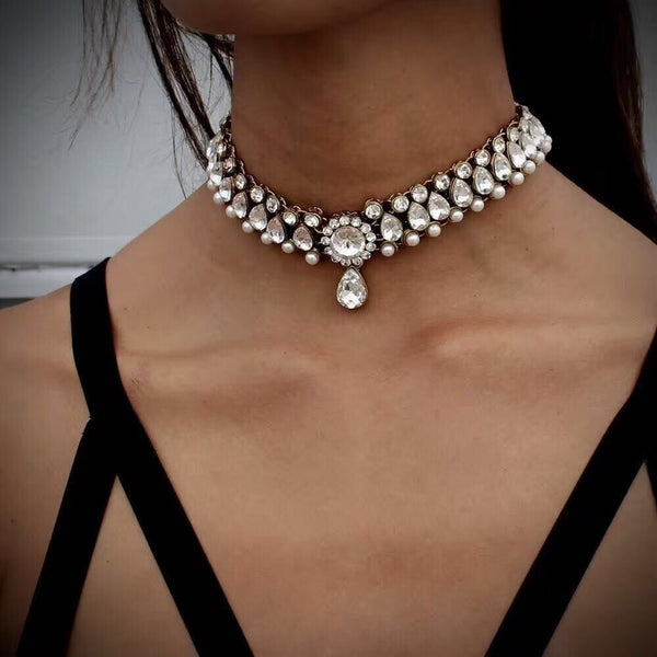 Vintage Classic Choker Necklace Full Crystal Pendant Necklace For Women