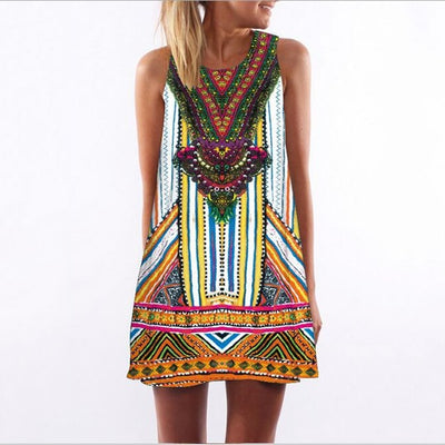 RIMIUT 2017 Digital Printing Multi-Element Sleeveless Loose Dress Casual Women Summer Beach Mini Dresses Plus Size S - 2XL dress