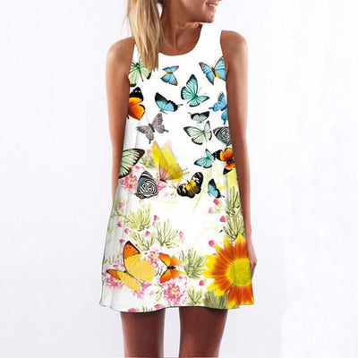 RIMIUT 2017 Digital Printing Multi-Element Sleeveless Loose Dress Casual Women Summer Beach Mini Dresses Plus Size S - 2XL dress