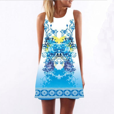RIMIUT 2017 Digital Printing Multi-Element Sleeveless Loose Dress Casual Women Summer Beach Mini Dresses Plus Size S - 2XL dress