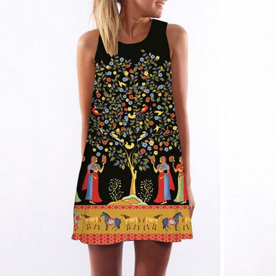 RIMIUT 2017 Digital Printing Multi-Element Sleeveless Loose Dress Casual Women Summer Beach Mini Dresses Plus Size S - 2XL dress