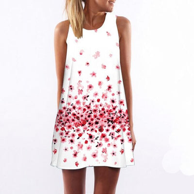 RIMIUT 2017 Digital Printing Multi-Element Sleeveless Loose Dress Casual Women Summer Beach Mini Dresses Plus Size S - 2XL dress