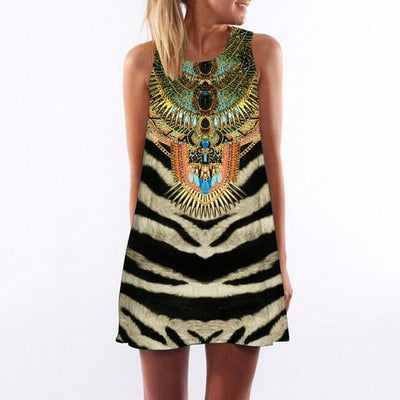 RIMIUT 2017 Digital Printing Multi-Element Sleeveless Loose Dress Casual Women Summer Beach Mini Dresses Plus Size S - 2XL dress