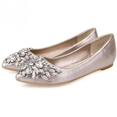 2016 Summer Women Crystal Flats Shoes Fashion Flats for Women Pointed Toe Soft Flat Heel Shoes Rhinestone Flats Plus Size 35-40