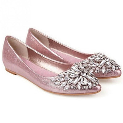 2016 Summer Women Crystal Flats Shoes Fashion Flats for Women Pointed Toe Soft Flat Heel Shoes Rhinestone Flats Plus Size 35-40