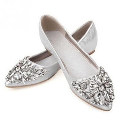 2016 Summer Women Crystal Flats Shoes Fashion Flats for Women Pointed Toe Soft Flat Heel Shoes Rhinestone Flats Plus Size 35-40