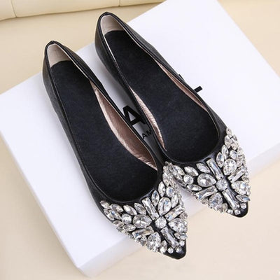 2016 Summer Women Crystal Flats Shoes Fashion Flats for Women Pointed Toe Soft Flat Heel Shoes Rhinestone Flats Plus Size 35-40