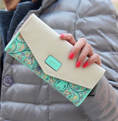 YOUYOU MOUSE Envelope Women Wallet Hit Color 3Fold Flowers Printing 5Colors PU Leather Wallet Long Ladies Clutch Coin Purse