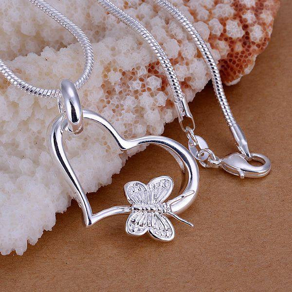Butterfly heart pendants necklace for women/men + chain